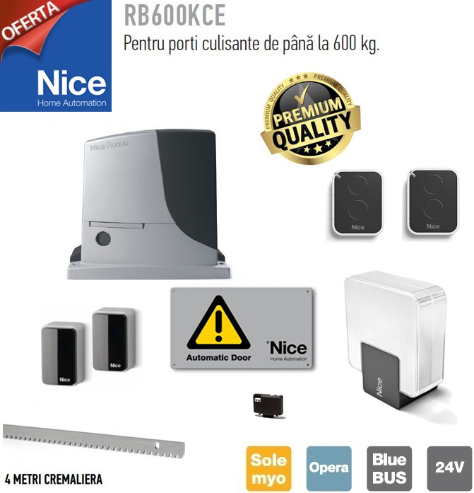 Automatizare poarta culisanta 600Kg Nice ROBUS600 KIT cu cremaliere
