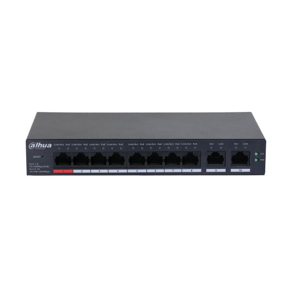 Switch 8 + 2 porturi Dahua CS4010-8GT-110, PoE, Gigabit, Cloud Management   - ULTRAMASTER.RO