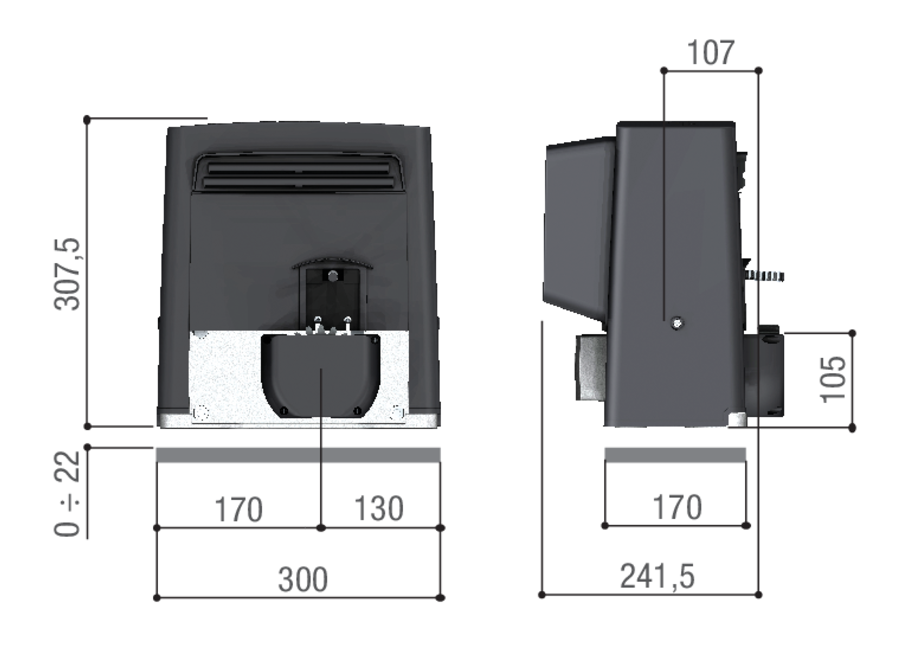 Dimensiuni motoreductor CAME 801MS-0020 - Sistem automatizare porti culisante CAME BX 001U2565ML